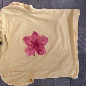SHEIN Yellow Tee with Pink Floral Design